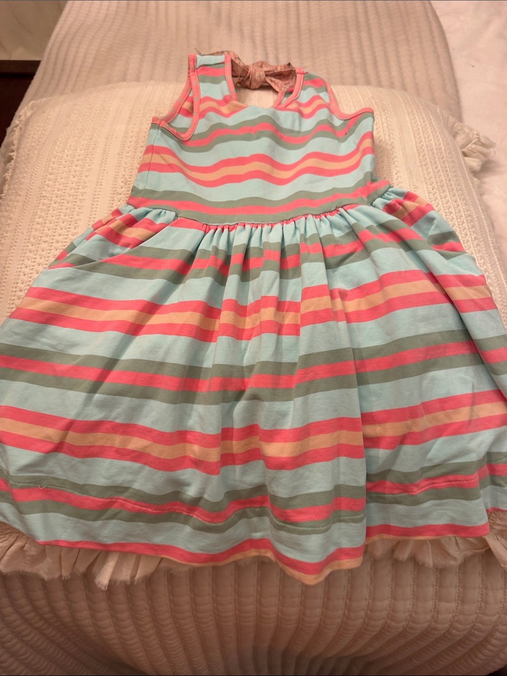 Matilda Jane Girls' Sleeveless Striped Summer Dress - Mint & Coral